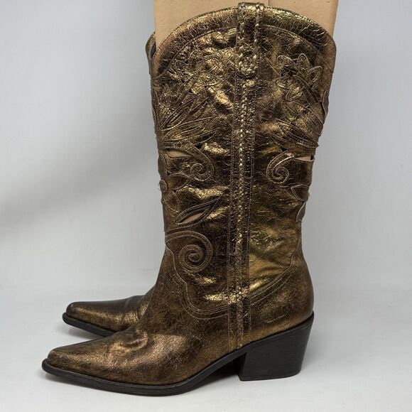 Carlos Santana Slinger Cut Out Leather Cowboy Western Boots Womens 10 Bronze - Picture 2 of 16
